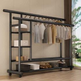 رگال لباس دوبل چرخ دار فلزی دو طبقه تحمل وزن ۱۵۰ کیلوگرم مدل JL-8738 | آویز لباس فروشگاهی و…